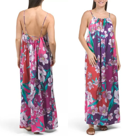 NWT Gottex Bella Rose High Neck Maxi Dress Halter Swim Cover Beach Cruise L XL - Picture 1 of 16
